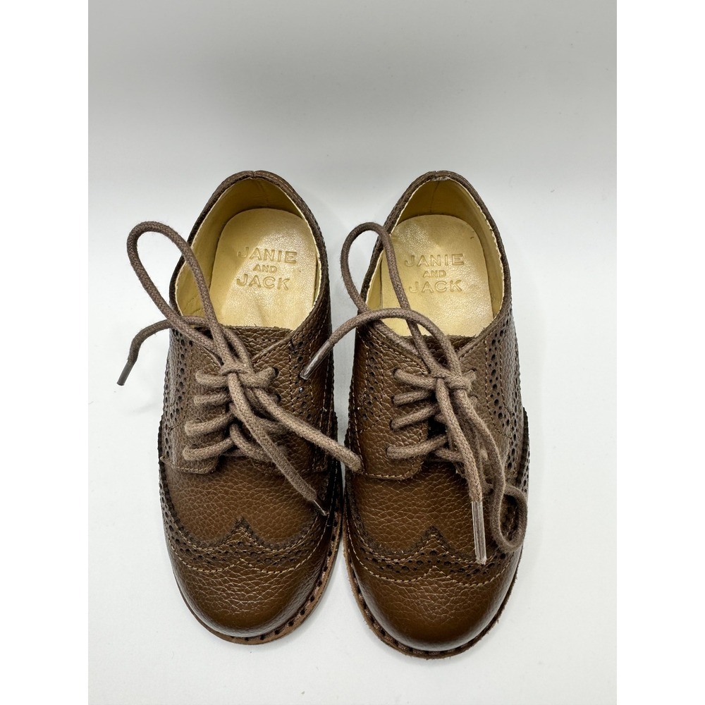 Janie and‎ Jack Kids Brown Pebbled Leather Wingtip Oxford Dress Shoes Size 8